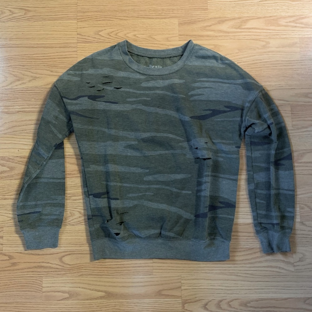 Soft, Slightly Distressed Camo Sweatshirt